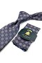 Beige Navy Blue Motif Pattern Classic Tie with Handkerchief Kk13898 - 2