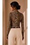 Women's Old Leopard Patterned Viscose Trendy Blouse with Snap Collar - 6