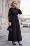 فستان إيليزي مزين بالأزرار وحزام أسود HM2944
