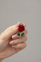 Red Velvet Rose Detailed Shiny Stone Bijouterie Earrings - 4