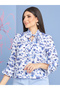 Frill Cuff Long Sleeves Floral Print Blouse with Tie-Up Neck - 3