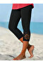 Black Capri Leggings With Laser-Cut Detail - 5