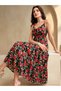 Red Floral Print Strappy Maxi Dress - 6