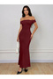 Red Off Shoulder Mermaid Hem Midi Dress - 3