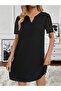 Women's Short Sleeve V-Neck Short Janjan Crepe Dress - 2