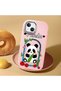 iPhone 13 Compatible Case Camera Protector Pink Silicone Couple Phone Case Panda Pattern - 2