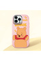iPhone 13 Pro Max Compatible Case Camera Protector Pink Silicone Couple Phone Case with Bear Pattern