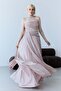 Powder Strapless Crystal Stone Embroidered Draped Shawl Detailed Long Evening Dress - 2