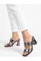 Women's High Heel Shoes with Adjustable Stone Buckle Detail and Metal Heel Detail for Evening Dresses