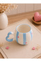 Heart Handle Blue Stripe Pink Heart Patterned Special Embossed Fully Handmade Ceramic Mug - 3