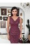 Women's Burgundy Midi Dress Plaid Patterned Degaje Collar Draped Straps Tulle