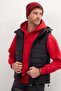 Men's Relax Fit Comfortable Cut Hooded Double Pocket Black Puffer Vest - 3