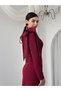 Women's Burgundy Midi Dress with Crew Neck, Bow Detail on the Shoulder and Slit - 7