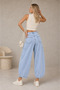 Ice Blue High Waist Short Leg Baggy Jean Denim Trousers - 3
