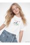 Vizyon New Season White Crew Neck Printed Girls' T-Shirt - 2