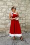 Women's One Shoulder Open Shoulders Ribbon Detailed Double Color Imported Crepe Dress - 3