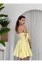 Women's Sari Mini Dress with Heart Collar, Shoulder Tie, Flared Skirt and Ruffles - 5