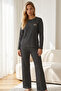 Black and White Striped Patterned Viscose Knitted Pajama Set26240305 - 2