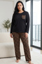 Leopard Patterned Embroidered Cotton Lycra Large Size Oversized Knitted Pajama Set26240915 - 2