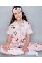 Pink Patterned Cotton Front Buttoned Eyelet Short Sleeve Pajama Set 8003