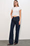 Women's Wide Leg Sequin Detailed Jeans 30124 - Navy Blue - 3
