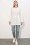 Women's Striped Lace-Up Oversize Tunic 50009 - White - 2