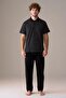 Premium Men's Short Sleeve Buttoned Collar 100% Cotton Pajama Set Black - 4