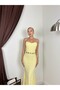 Women's Yellow Strapless Sweetheart Neckline Lace Detailed Fish Cut Maxi Event Dress - 5