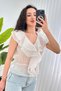 Women's Stone V-Neck Flounce Ruffle Elastic Waist Sleeveless Woven Blouse - 5