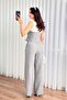 Women's Anthracite Vest-Pants Set Vest Pants Set Buttoned Heart Collar Wide Leg Woven - 5
