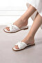 Blando White Tulle Embroidered Floral Patterned Women's Slippers with Bow - 2