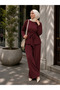 Women's Aerobin Fabric Back Zippered Belted Wide Leg Two-Piece Set - 2