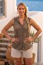 Light Brown Hakim Collar Sleeveless Buttoned Embroidered Casual Cotton Woven Blouse 70 60 - 4
