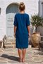 Navy Blue Pool Collar 3/4 Sleeve Hidden Pocket Lined Embroidered Casual Cotton Woven Dress 105 56 - 7