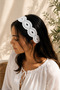 White Hand Knitted Hair Band with Tie Adjustable Bohemian Bandana Women's Hair Accessory - 4