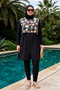 Plus Size Full Covered Hijab Swimsuit 2516 Mystery Flower Black