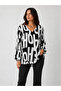 V-Neck Black and White Graphic Printed Relaxed Fit Women's Blouse