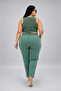 Plus Size Akar Fabric Mom Elastic High Waist Lace-Up Cuff Button Detailed Women's Trousers - 6