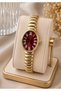 Women's Wristwatch Gold Color Burgundy Dial Casual and Stylish Combination Gift Boxed - 2