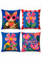 Cat Patterned 4-Piece Throw Pillow Cover Set with Flower Glasses - 3