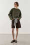 Basic Long Sleeve T-Shirt with Front Stitching Khaki - 2
