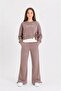 Brown Girls' Garnished Sweatshirt and Elastic Cuffed Sweatpants 2-Piece Set 24767