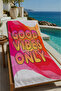 Colorful Abstract Good Vibes Written Retro Patterned 70X150 Beach Towel - Cotton Bath Towel