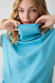 Envelope Women's High Collar Flowy Double-Breasted Draped Detail Wide-Leg Blue Top and Bottom Set - 3
