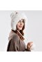 Winter Peruvian women's plush hat with pom-poms, warm knitted ski soft earmuffs, white. - 4