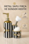 Hürrem Love Birds Porcelain Soap Dish Set – (Gift Metal Handle Brush and White Sponge), Gold Pump Kitchen-Bathroom Organizer, 20 X 13.5 Cm-450 ml - 3