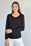 Black Crew Neck Basic Blouse