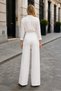Women's High Waist Spanish Flared Lycra Waist Draped Loose Casual Stylish White Palazzo Trousers - 3
