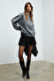 Karius Women's Organic Cotton Fleece Inside O Oversized Round Neck Gray Sweatshirt - 6