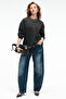 Esme Women's Oversize Round Neck Anthracite Sweatshirt with Cuffs on the Sleeves and Hem - 5